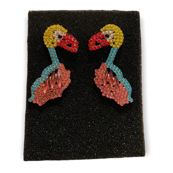 Flamingo Fun Crystal Animal Earrings NIB - Picture 1 of 3